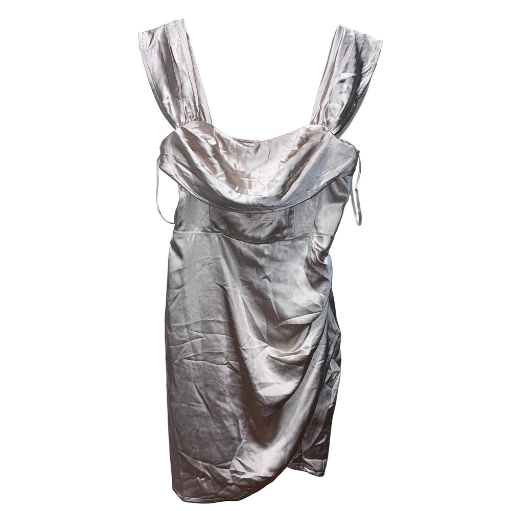 Selfie Leslie Champagne Cowl Neck‎ Ruched Mini Dress M